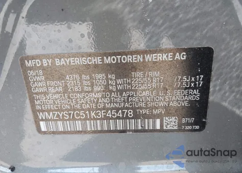 2019 Mini Countryman Cooper из США, поврежденный, VIN WMZYS7C51K3F45478